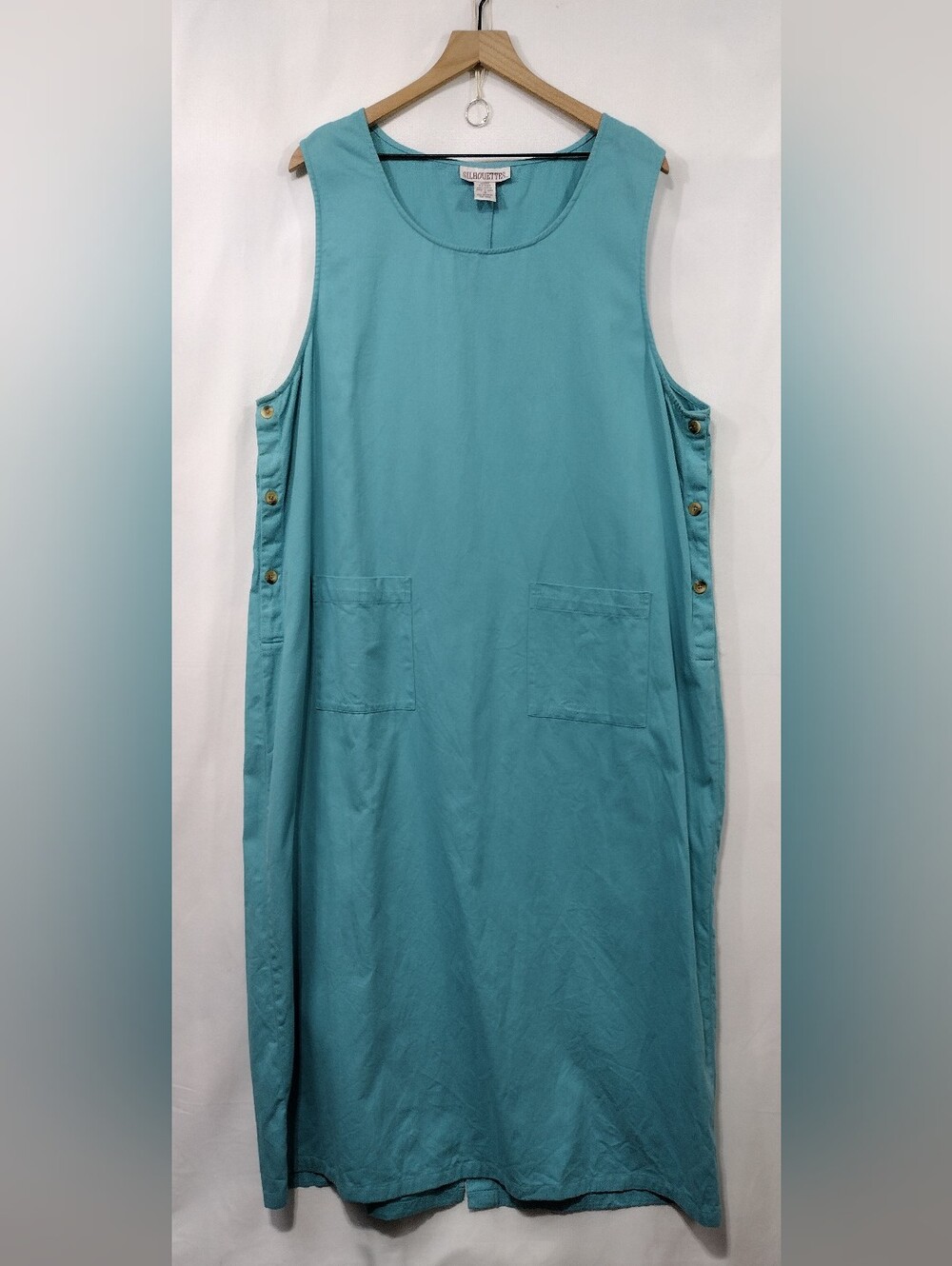 Silhouettes Sleeveless Utility Dress with Side Button Detail Womens XL Aqua Boho